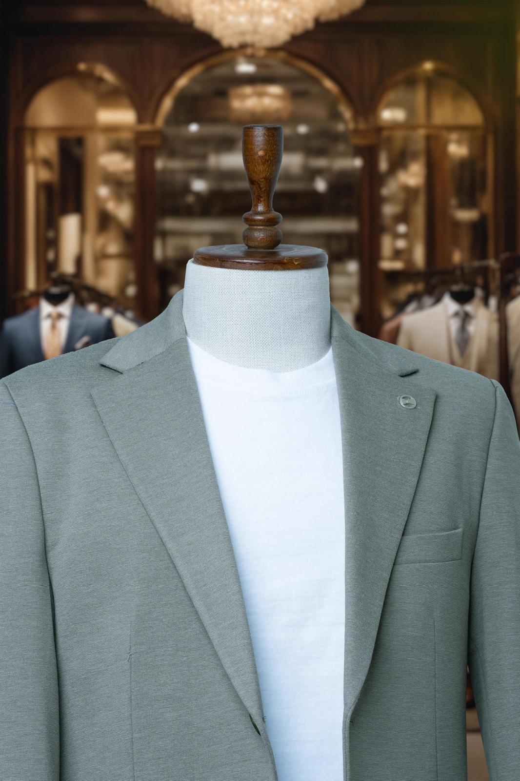 Suit Khaki Green Plain Comfort Fit Mono Collar SD4184