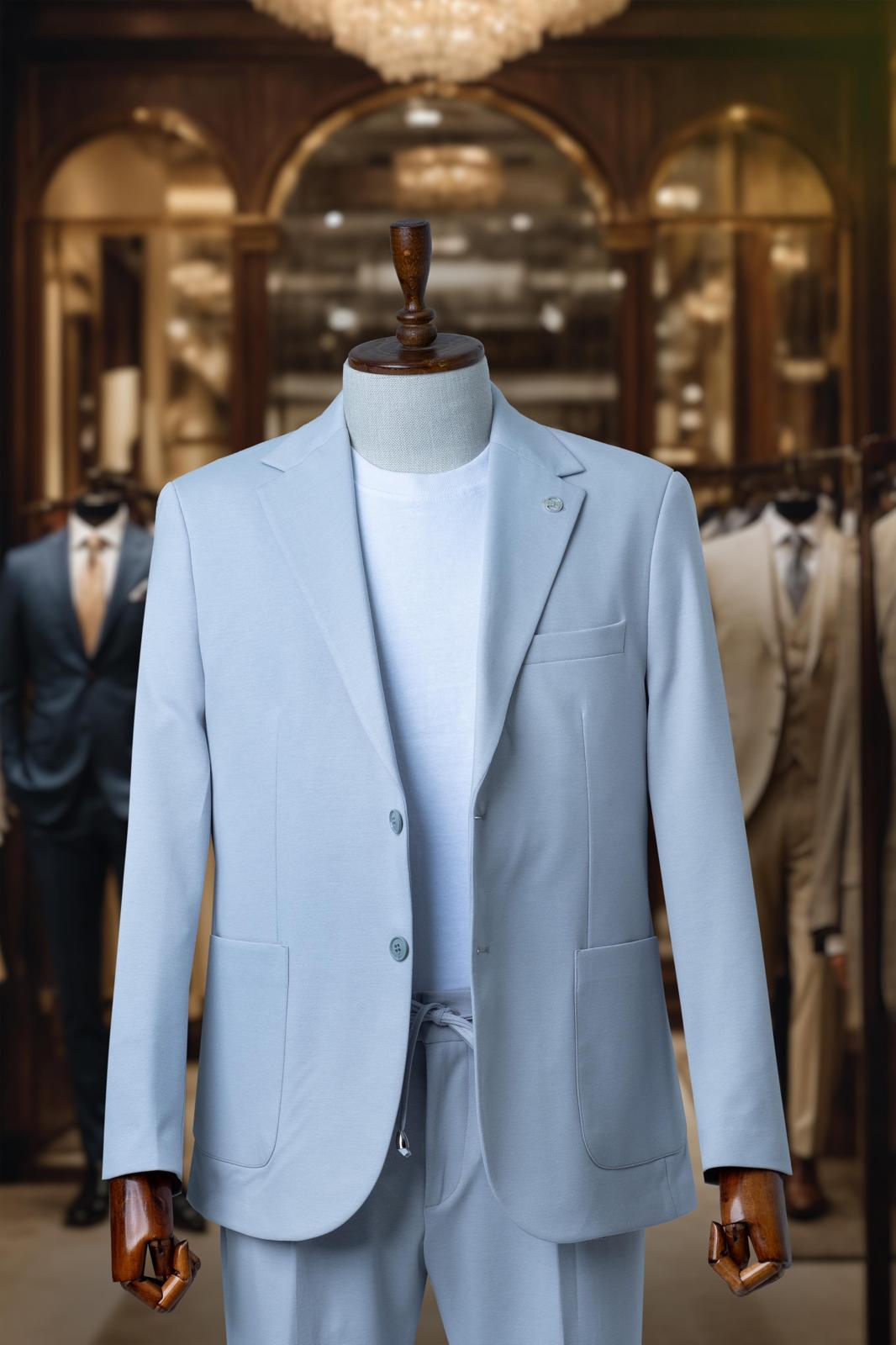 Suit A.Blue Plain Comfort Fit Mono Collar SD4188