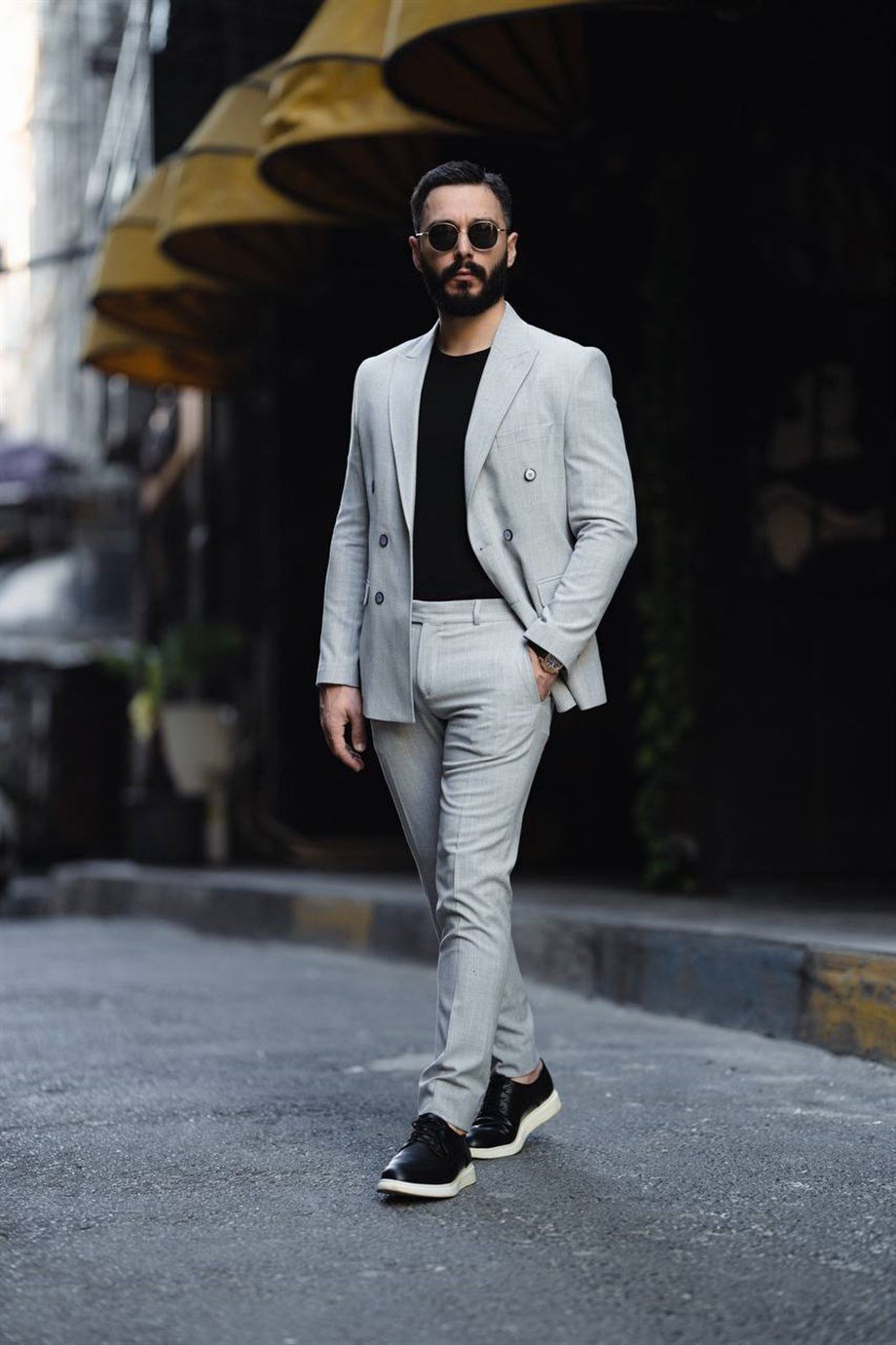 Italian Cut Double Breasted Men's Gray Suit - Slim Fit SD4855