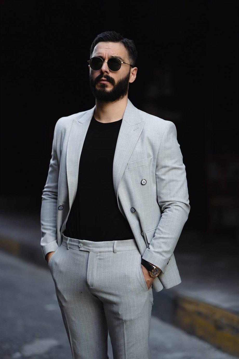 Italian Cut Double Breasted Men's Gray Suit - Slim Fit SD4855