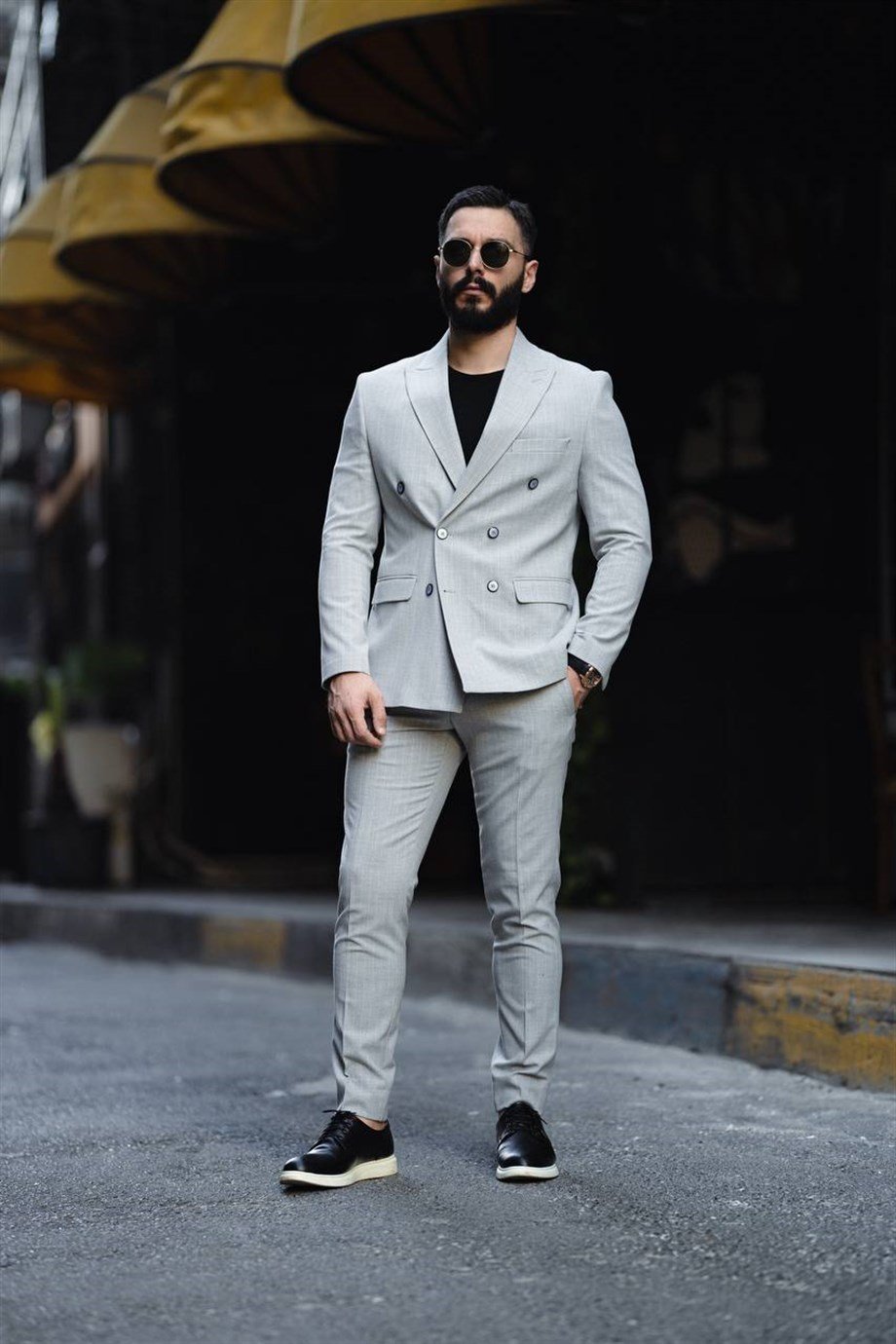 Italian Cut Double Breasted Men's Gray Suit - Slim Fit SD4855