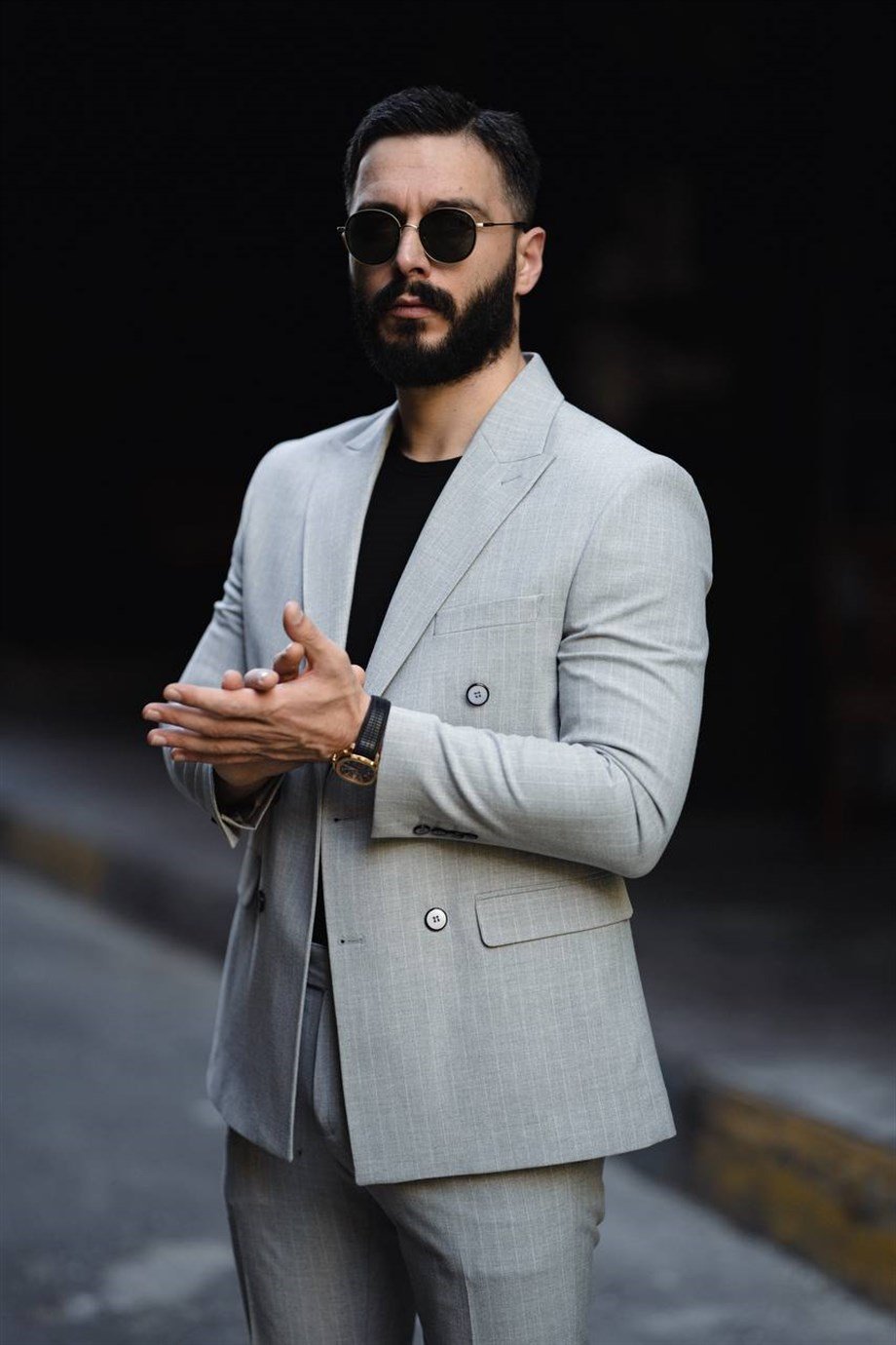 Italian Cut Double Breasted Men's Gray Suit - Slim Fit SD4855
