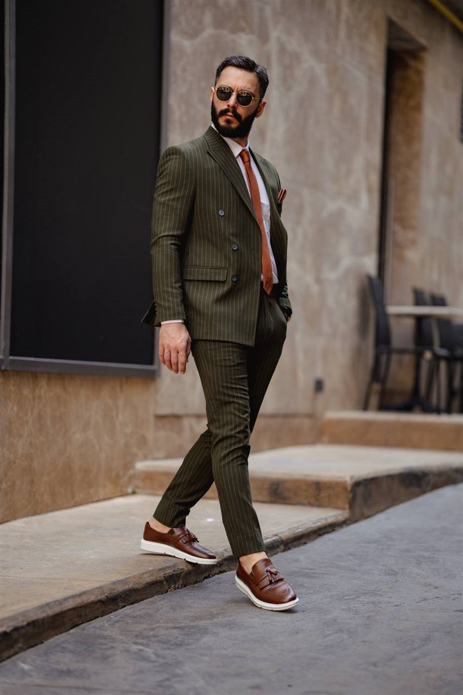 Italian Cut Double Breasted Men's Green Suit - Slim Fit SD4856