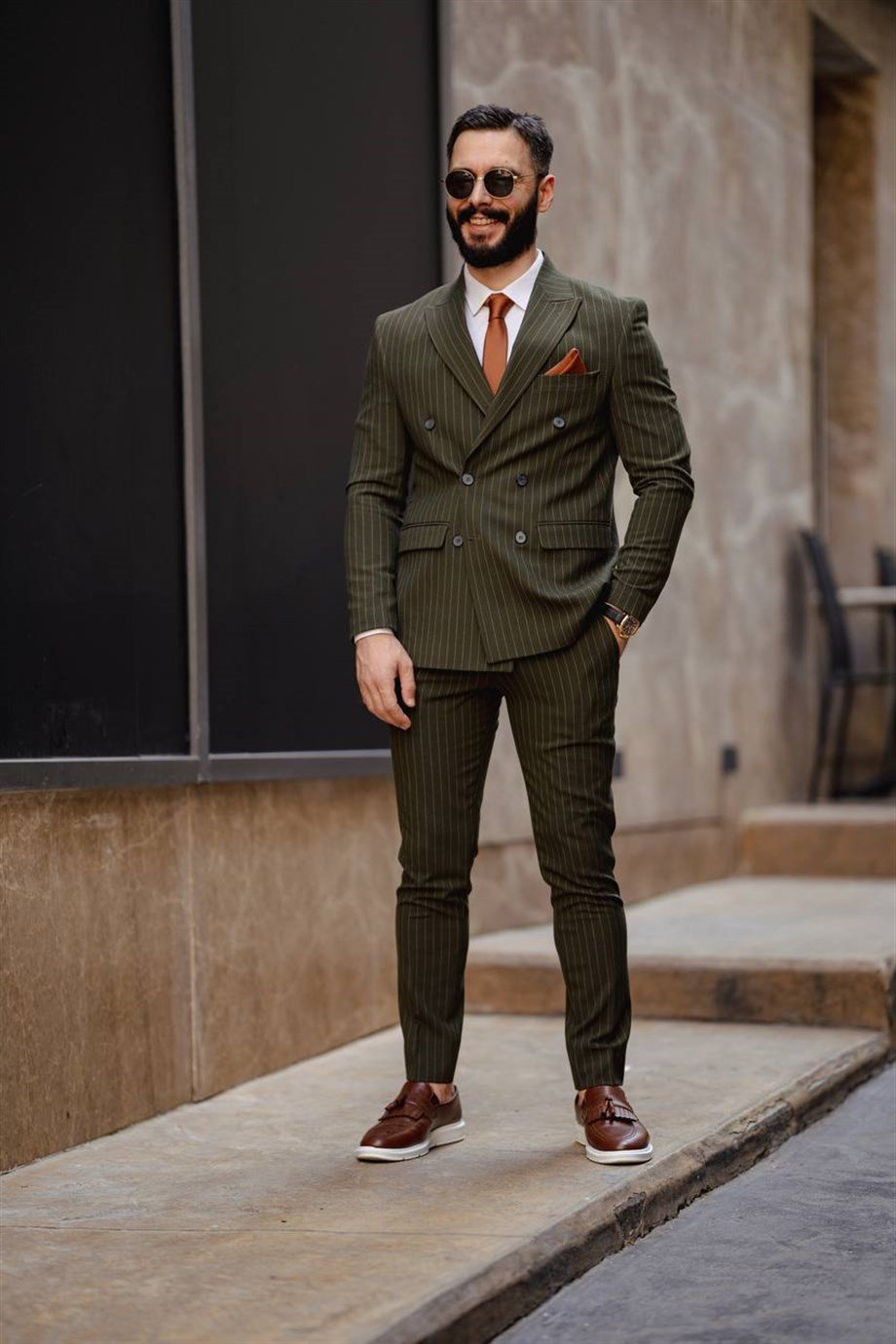 Italian Cut Double Breasted Men's Green Suit - Slim Fit SD4856