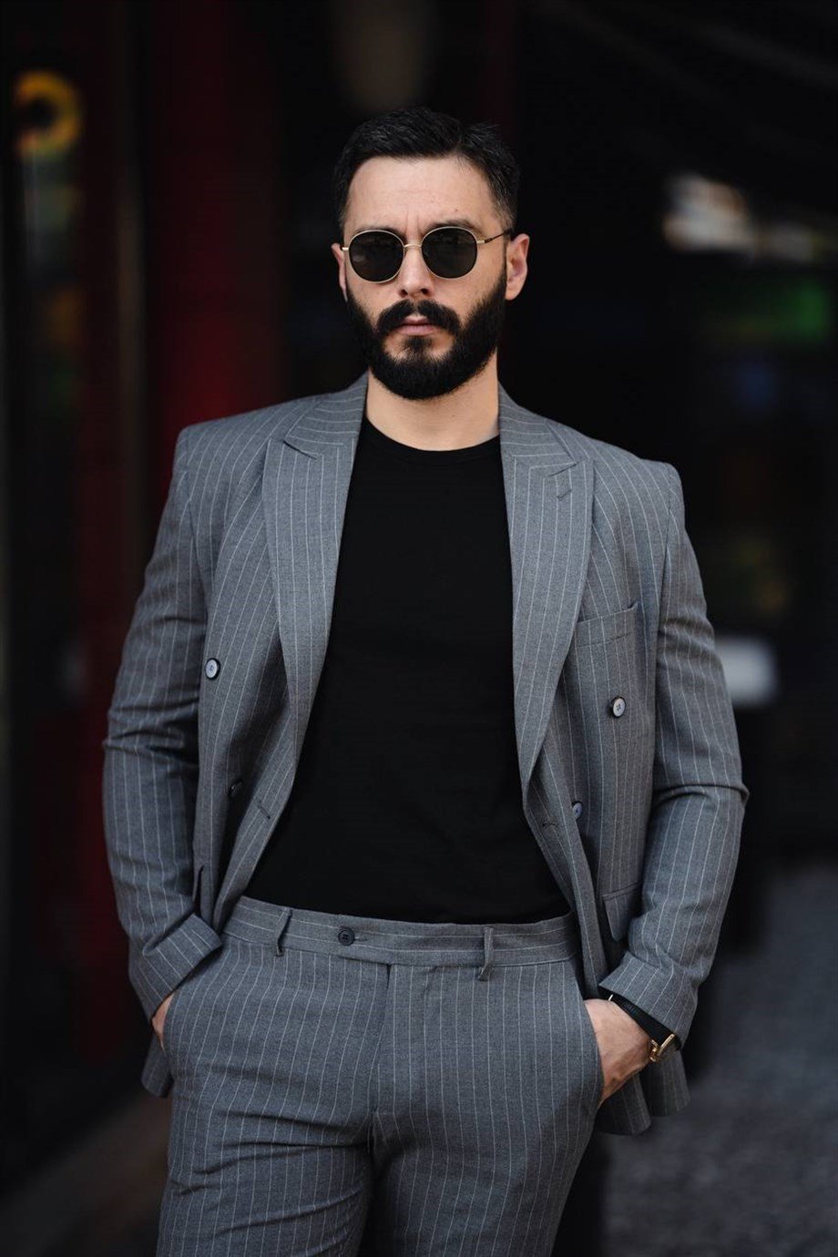 Italian Cut Double Breasted Men's Dark Gray Suit - Slim Fit SD4857