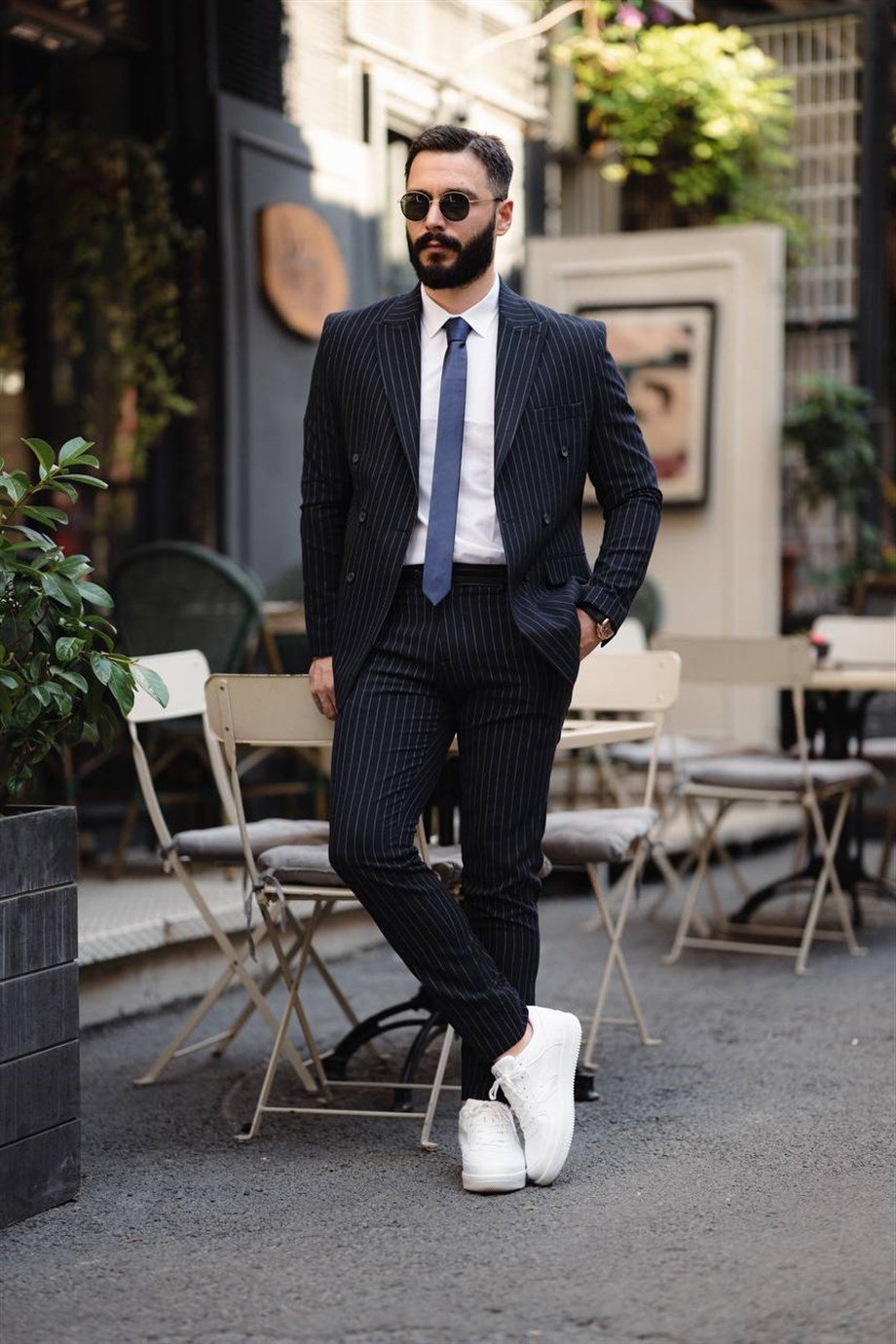 Italian Cut Double Breasted Men's Navy Blue Suit - Slim Fit SD4859