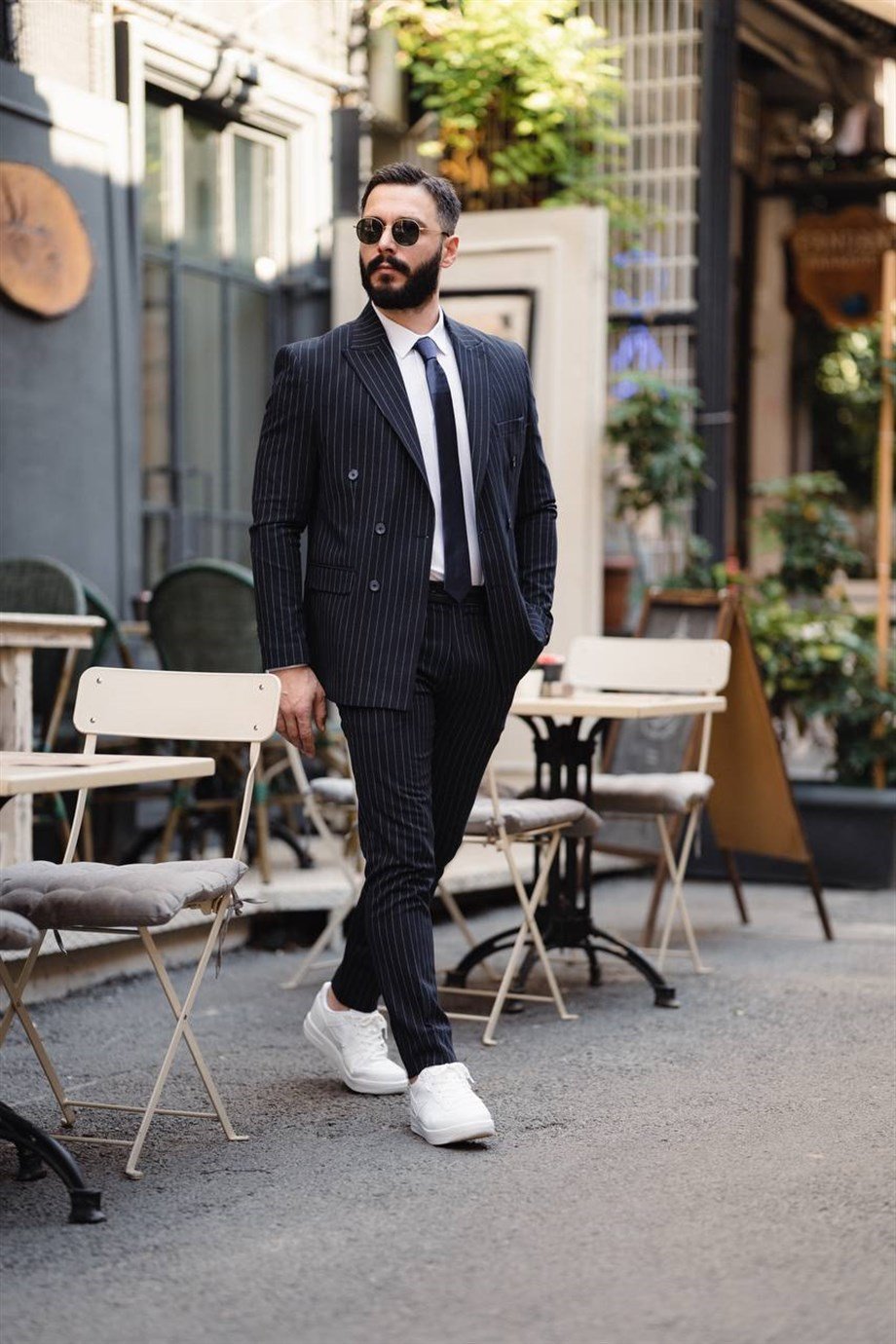 Italian Cut Double Breasted Men's Navy Blue Suit - Slim Fit SD4859