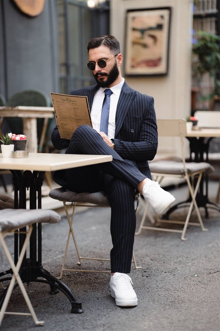 Italian Cut Double Breasted Men's Navy Blue Suit - Slim Fit SD4859