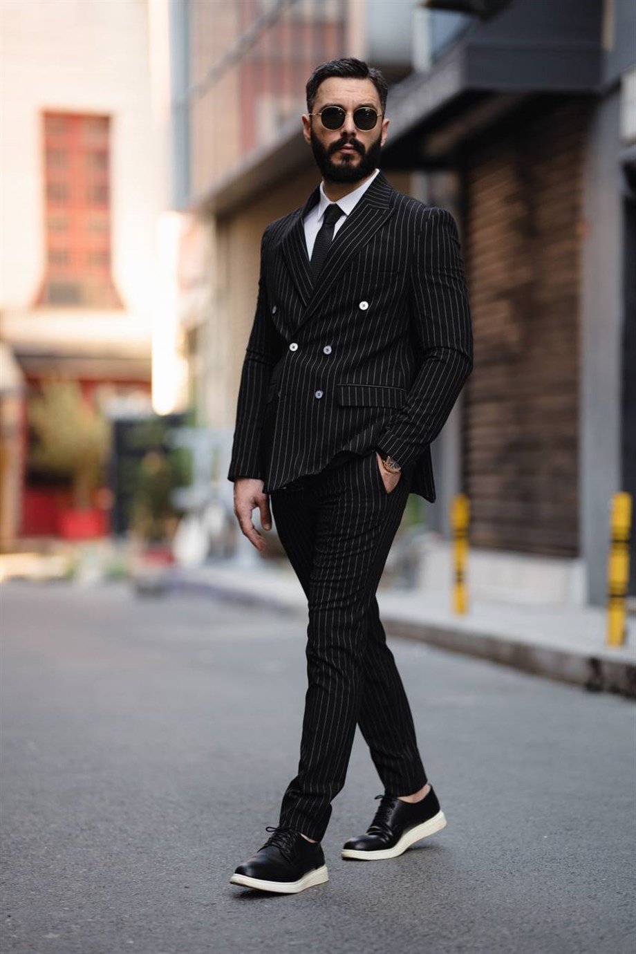 Italian Cut Double Breasted Men's Black Suit - Slim Fit SD4860