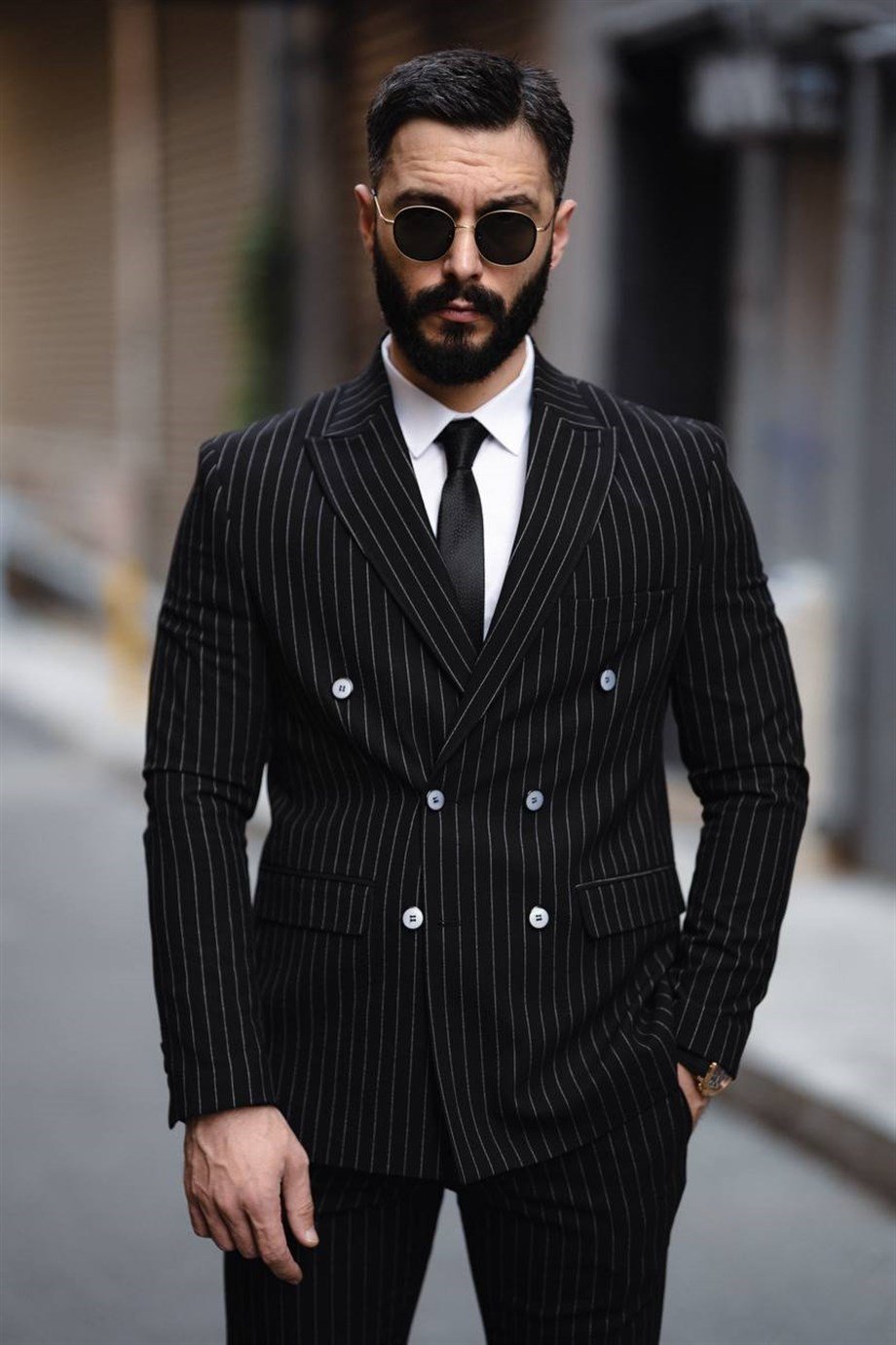 Italian Cut Double Breasted Men's Black Suit - Slim Fit SD4860