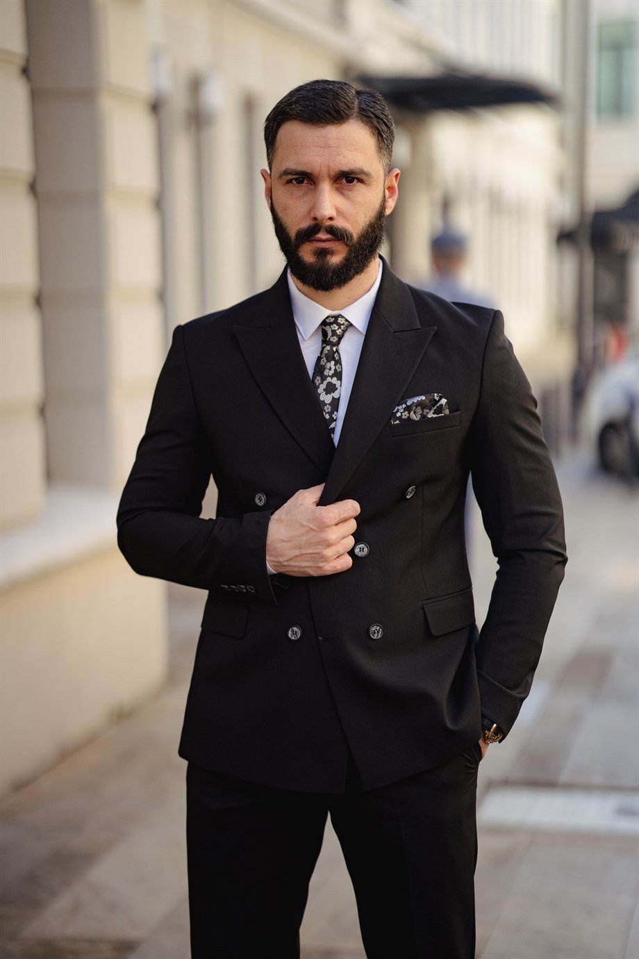 Italian Cut Double Breasted Men's Black Suit - Slim Fit SD4874
