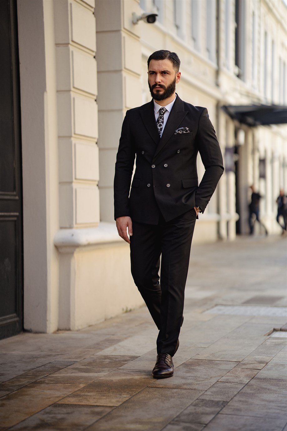 Italian Cut Double Breasted Men's Black Suit - Slim Fit SD4874