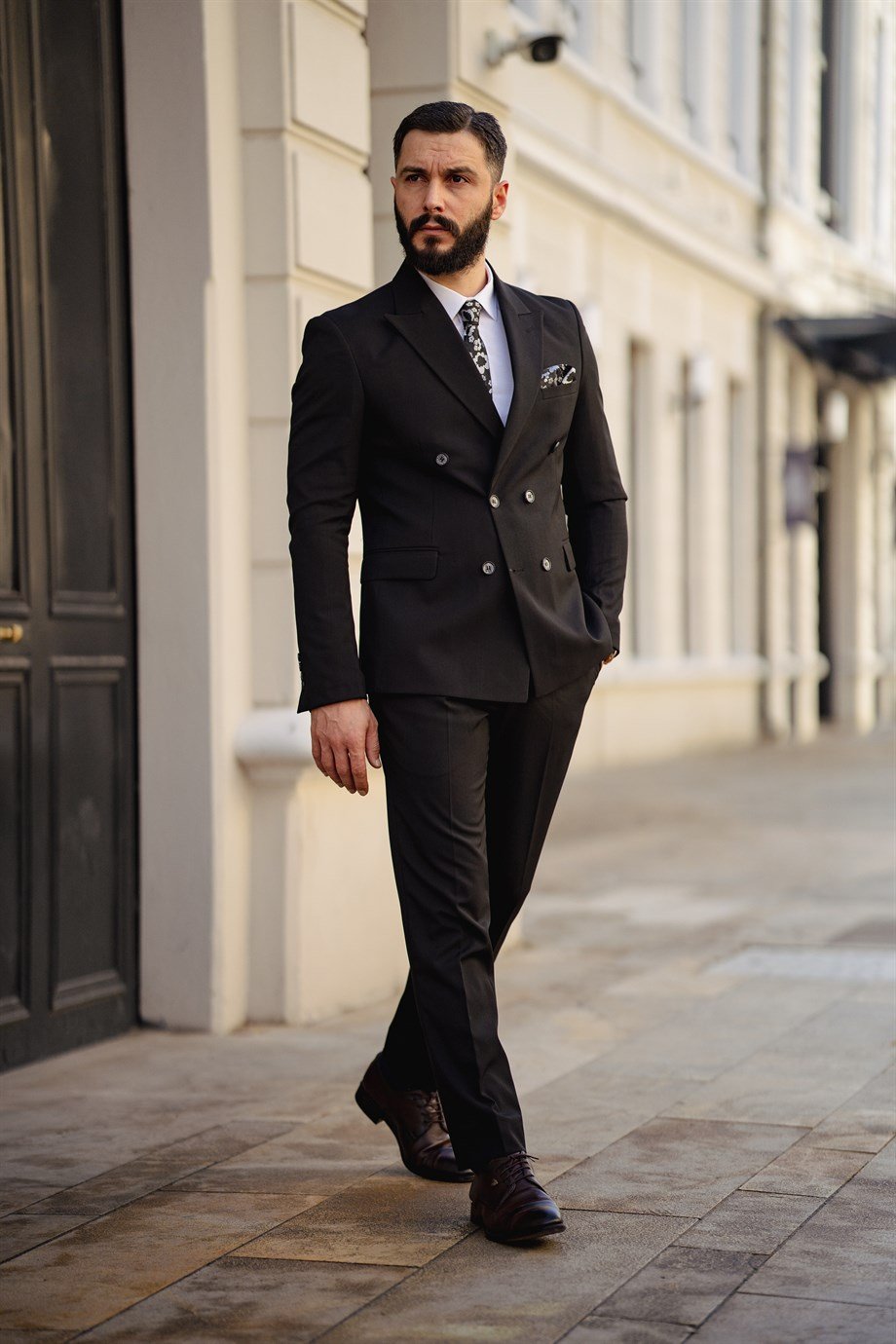 Italian Cut Double Breasted Men's Black Suit - Slim Fit SD4874