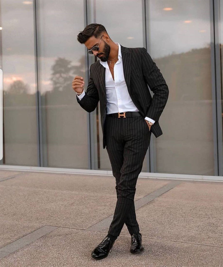 Men's Suit Striped Black - Slim Fit SD4895