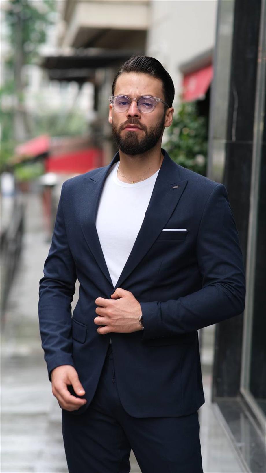 Italian Cut Navy Blue Sports String Suit - Slım Fit SD4942