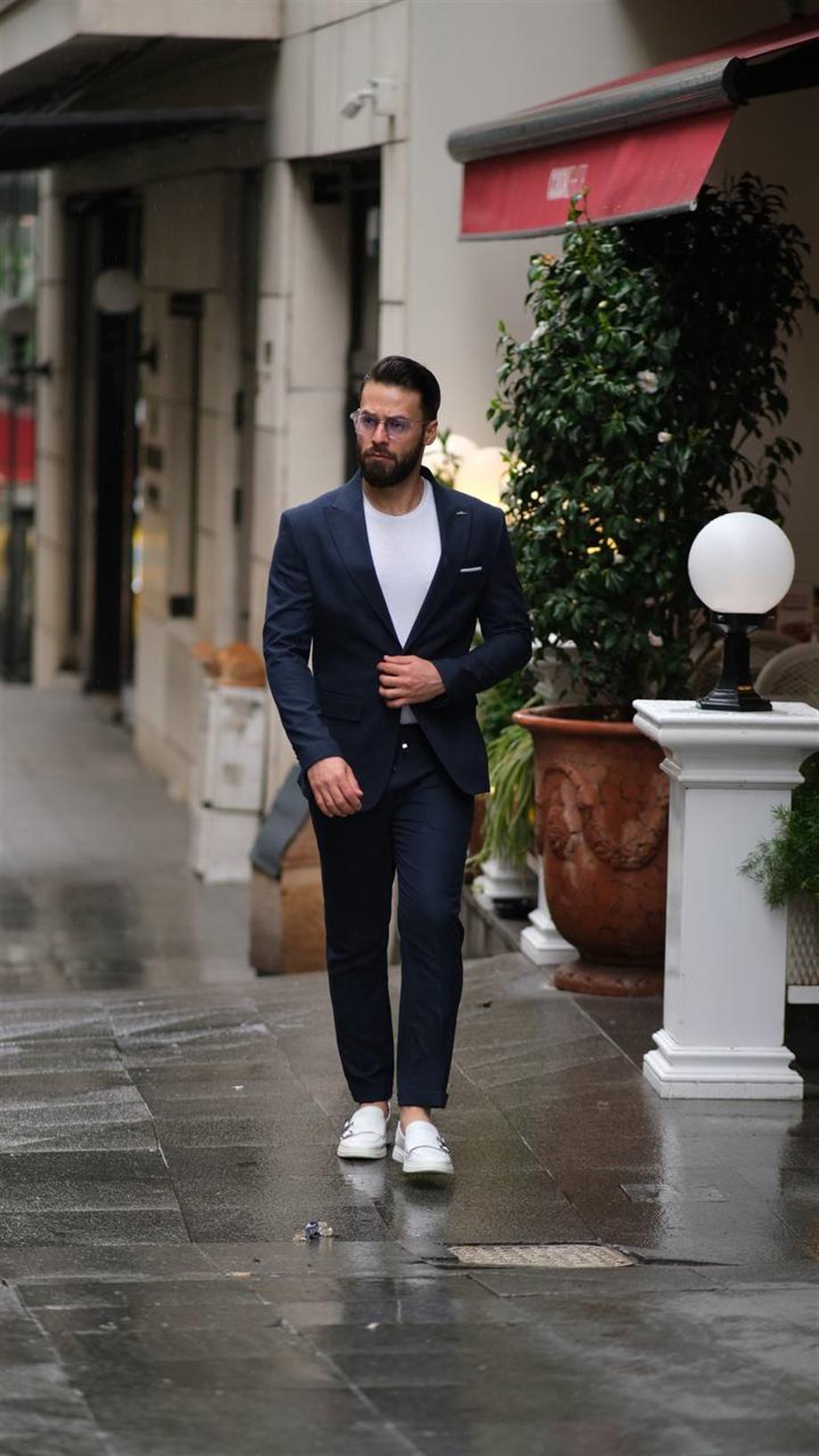 Italian Cut Navy Blue Sports String Suit - Slım Fit SD4942