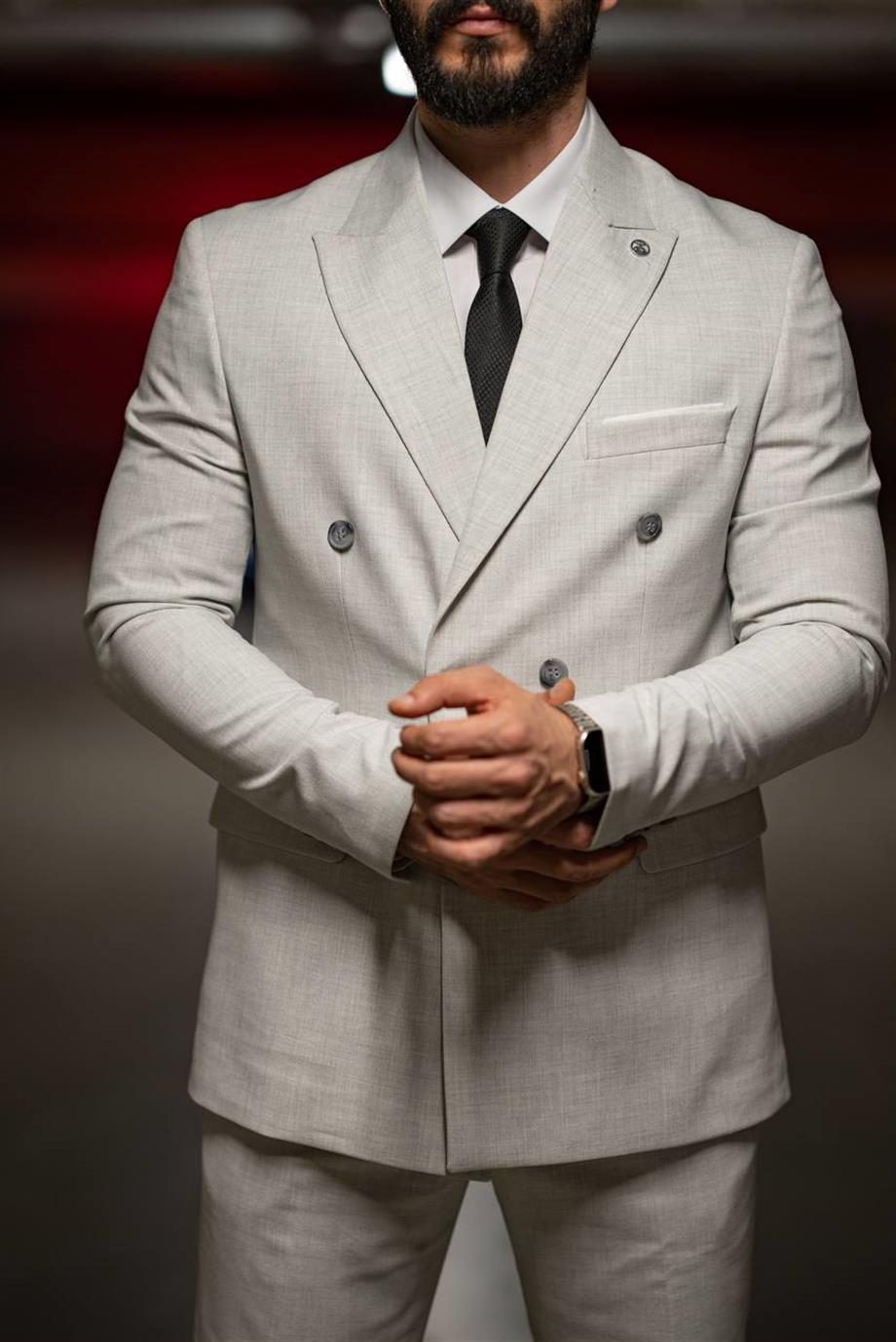 Italian Cut Suit A. Gray Double Breasted - Slim Fit SD4953