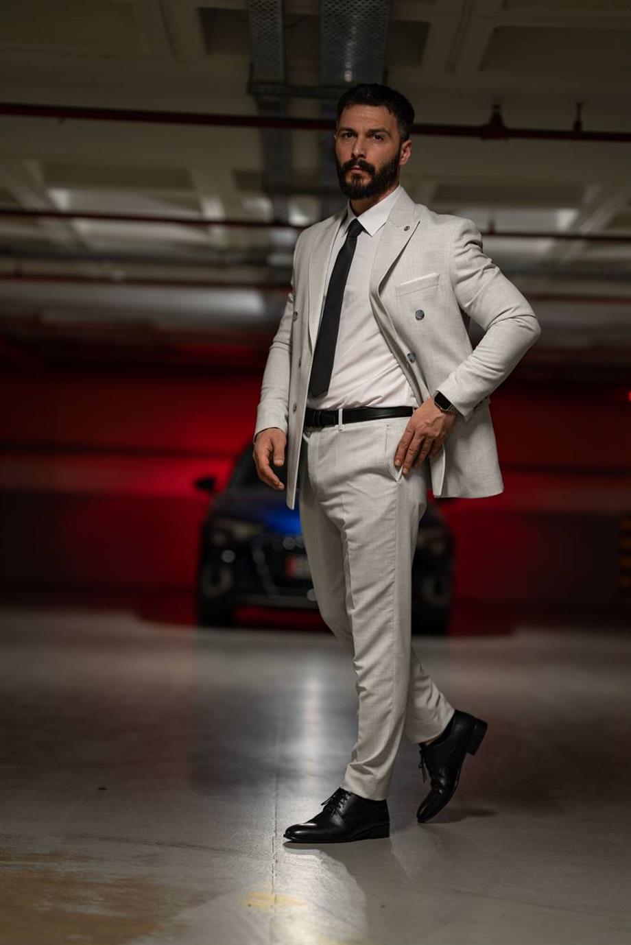 Italian Cut Suit A. Gray Double Breasted - Slim Fit SD4953