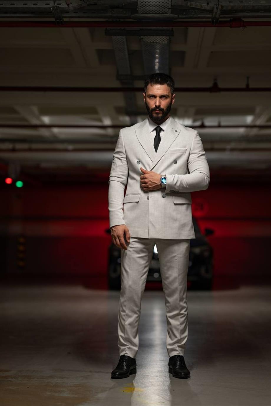 Italian Cut Suit A. Gray Double Breasted - Slim Fit SD4953