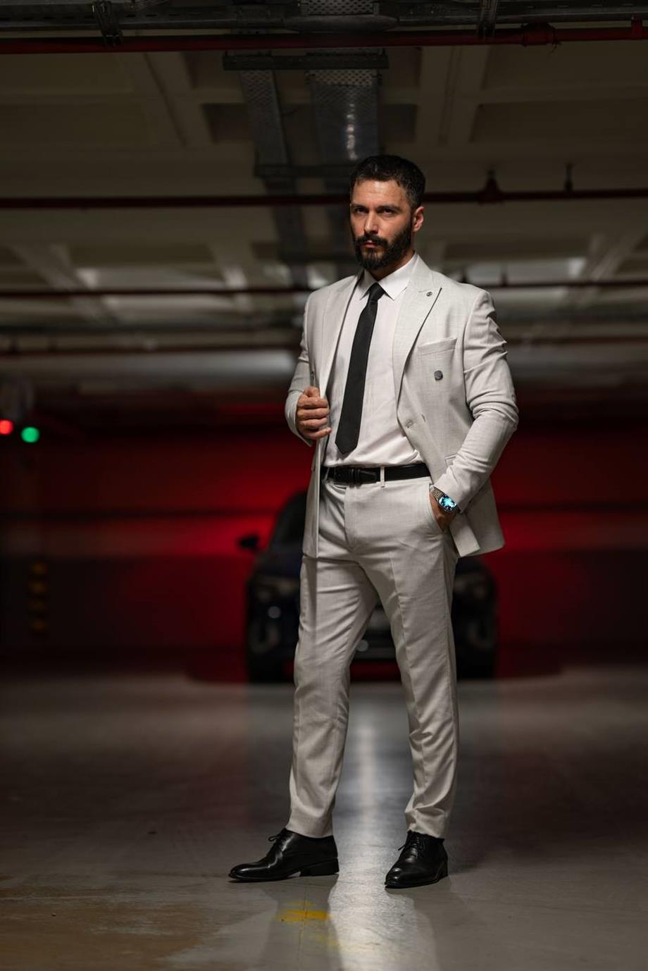 Italian Cut Suit A. Gray Double Breasted - Slim Fit SD4953