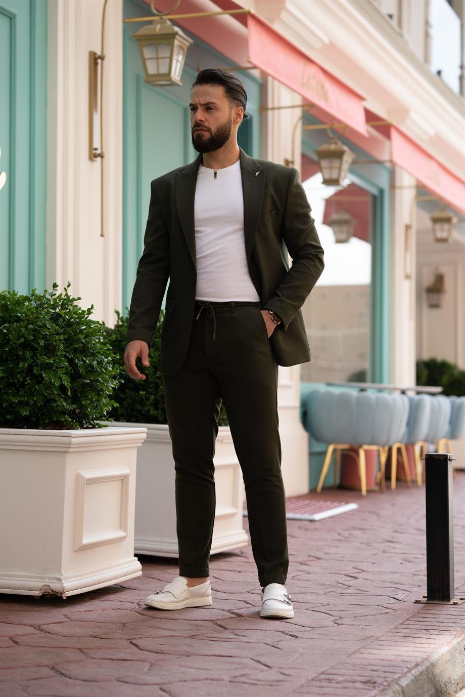 Italian Cut Suit Green Sports String - Slim Fit SD4957
