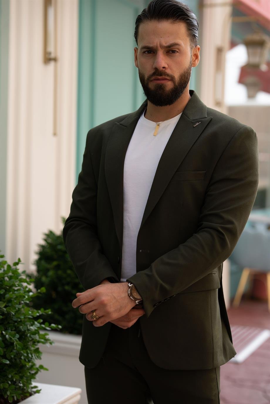 Italian Cut Suit Green Sports String - Slim Fit SD4957