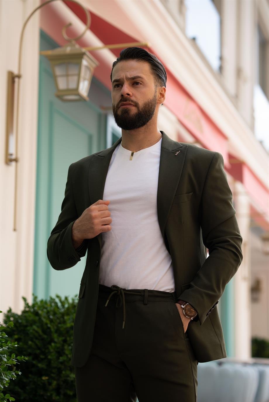 Italian Cut Suit Green Sports String - Slim Fit SD4957