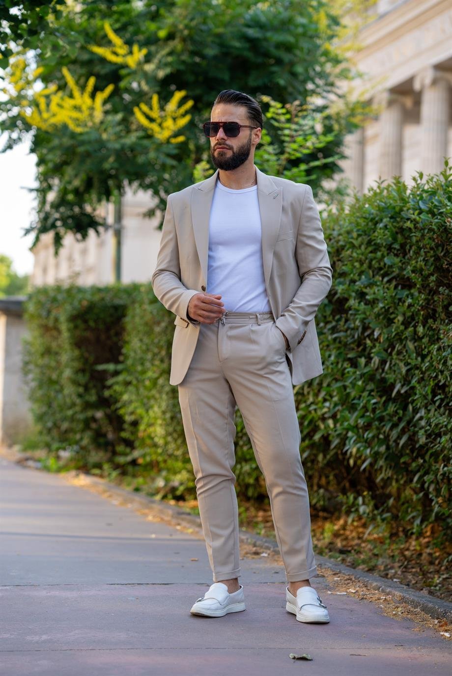 Italian Cut Suit Cream Sports Drawstring - Slım Fit SD4975