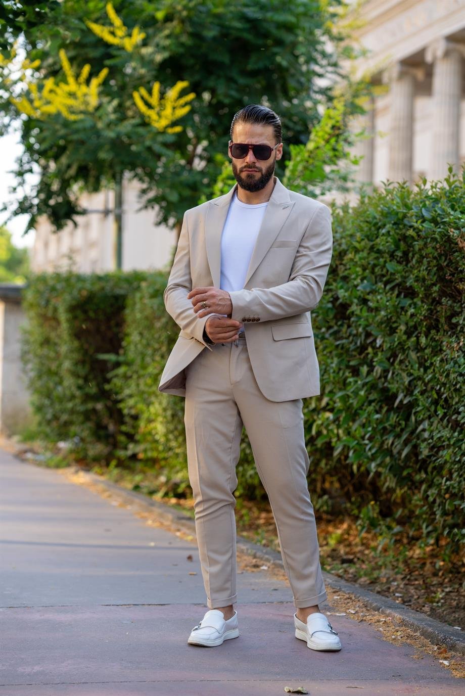 Italian Cut Suit Cream Sports Drawstring - Slım Fit SD4975