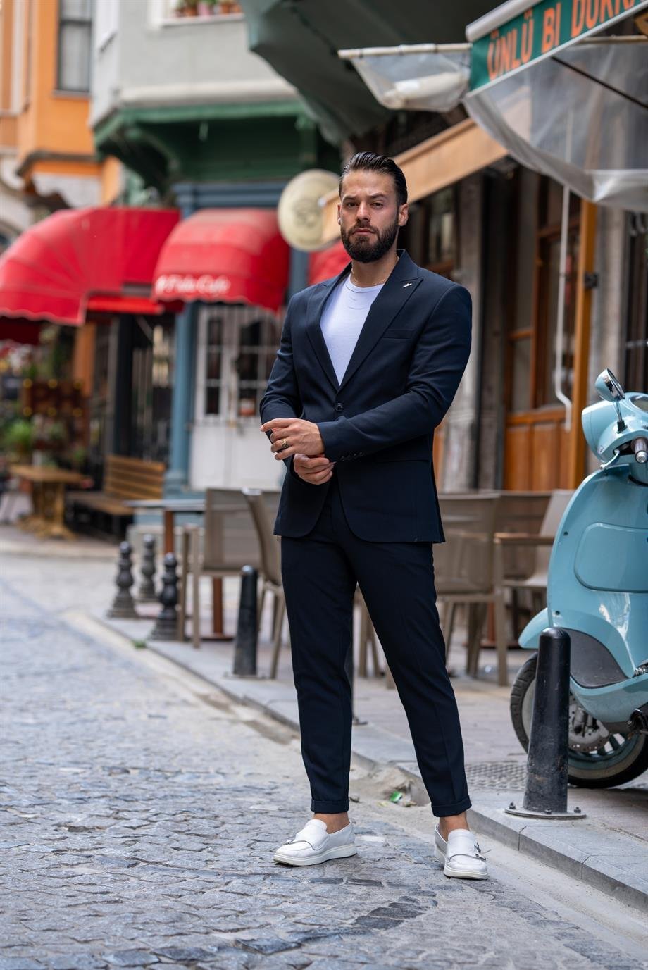 Italian Cut Suit Navy Blue Sports String - Slim Fit SD4976