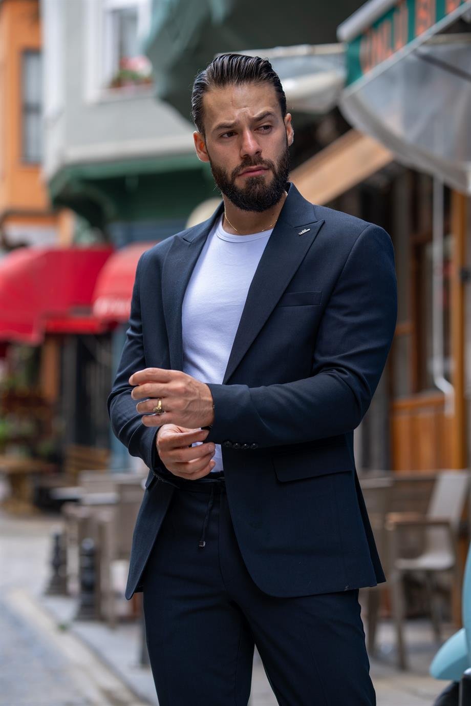 Italian Cut Suit Navy Blue Sports String - Slim Fit SD4976