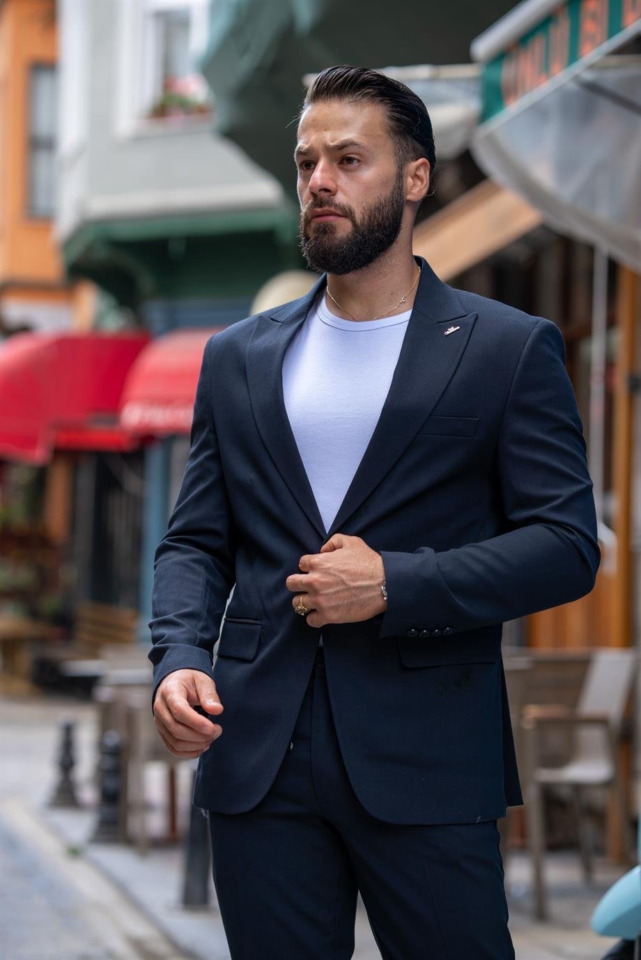 Italian Cut Suit Navy Blue Sports String - Slim Fit SD4976