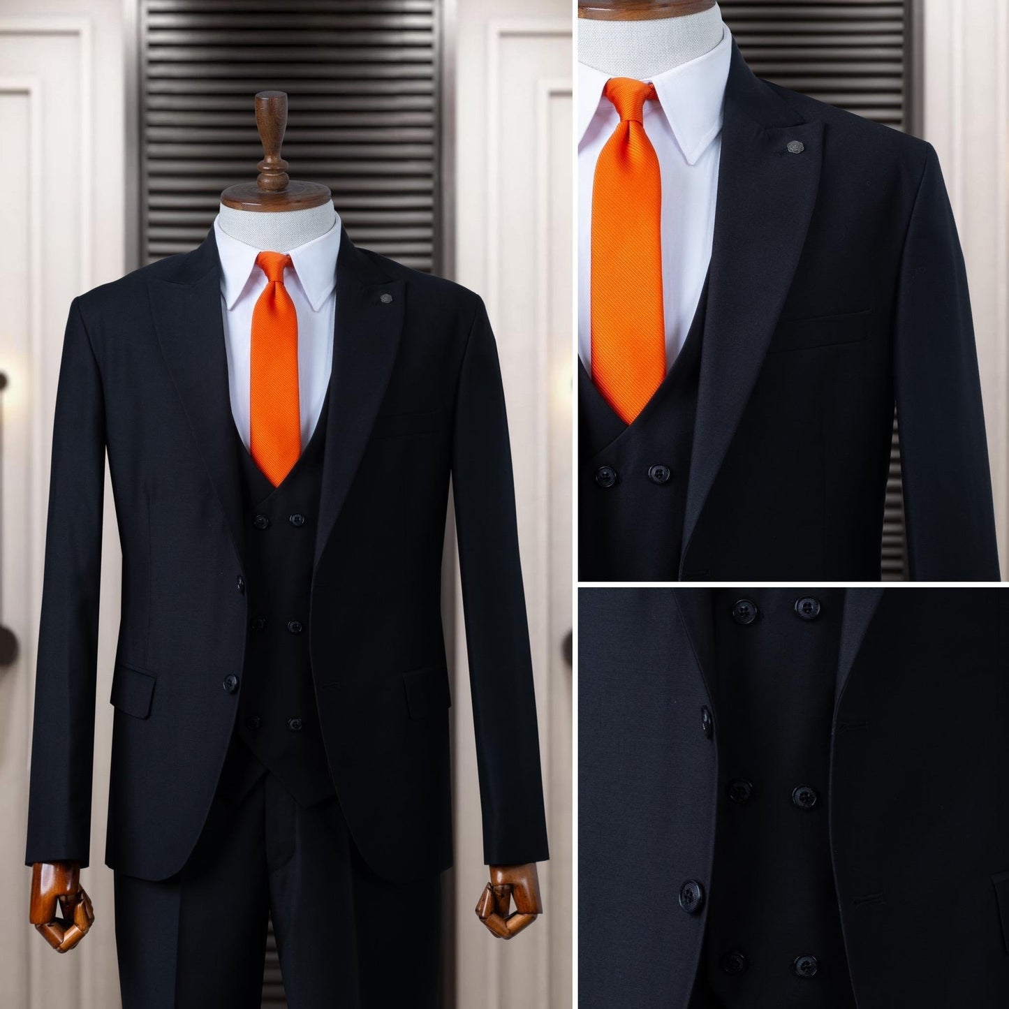 Suit Italian Cut with Vest Black SD4995