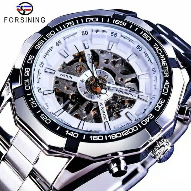 1058 Forsining 2021 Stainless Steel Waterproof Mens Skeleton Watches Top Brand Luxury Transparent Mechanical Sport Male Wrist Watches