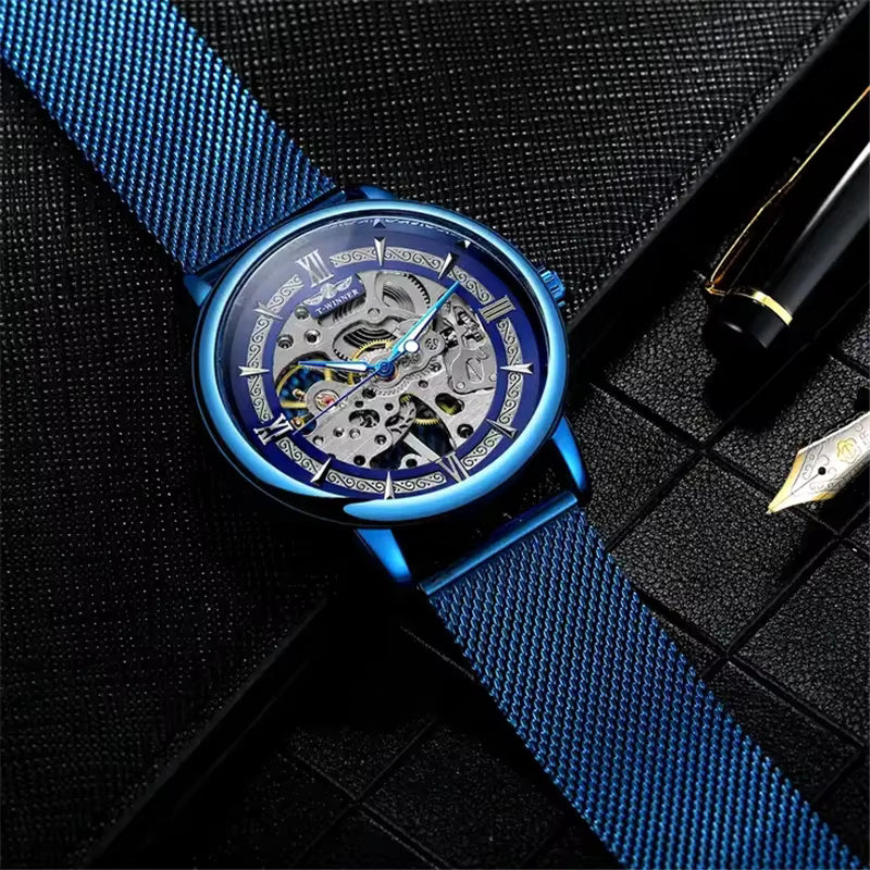 1013 Winner 99D Mens Watches Automatic Mechanical Watch Tourbillon Sport Clock Casual Business Retro Wristwatch Relojes Hombre