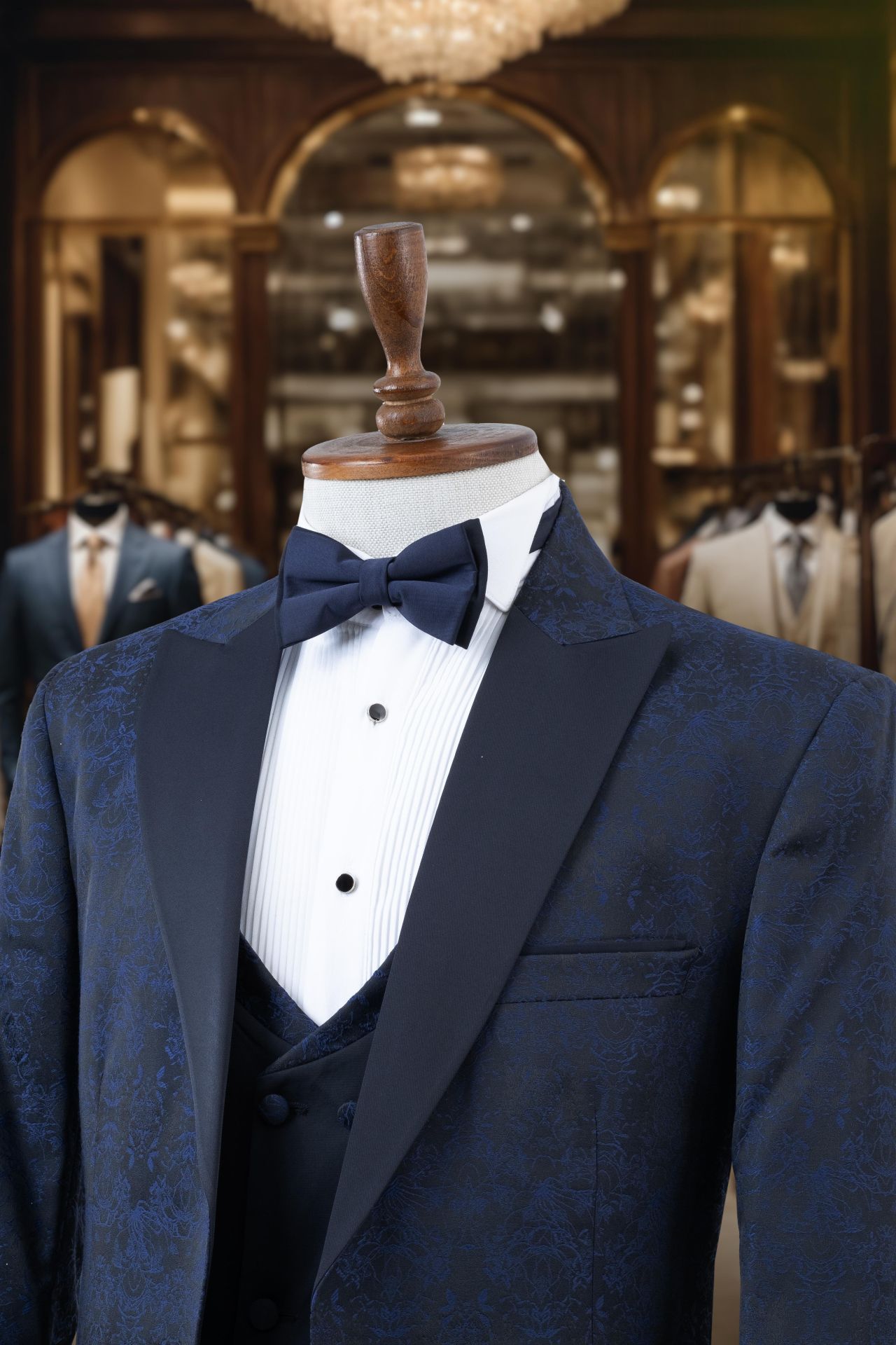 Groom's Suit Italian Cut Slim Fit Navy Blue Patterned SD4159