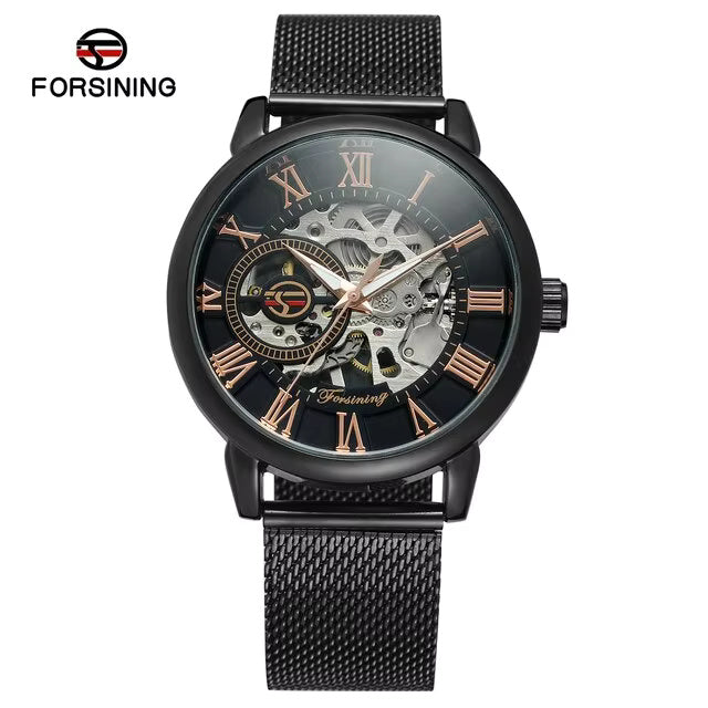 1024 Forsining 99C Design Black Silver Automatic Manual Winding Watch Steel Clock Luminous Men Business Mechanical Wristwatch