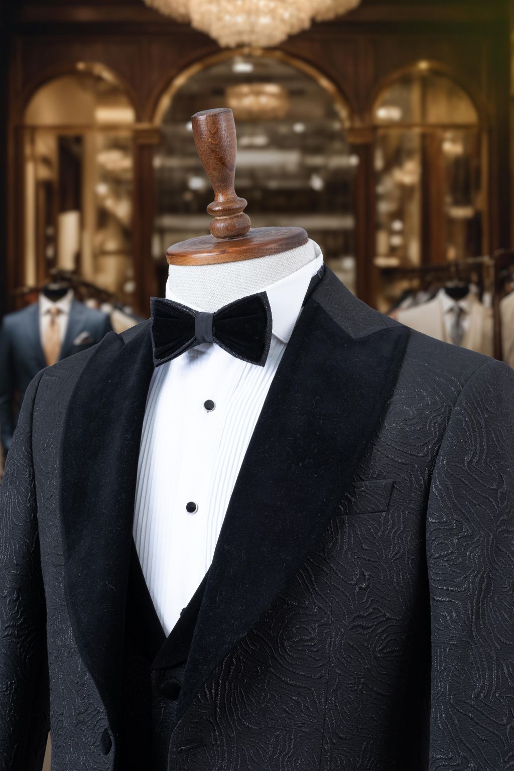 Groom's Suit Italian Cut Slim Fit Black Patterned SD4162
