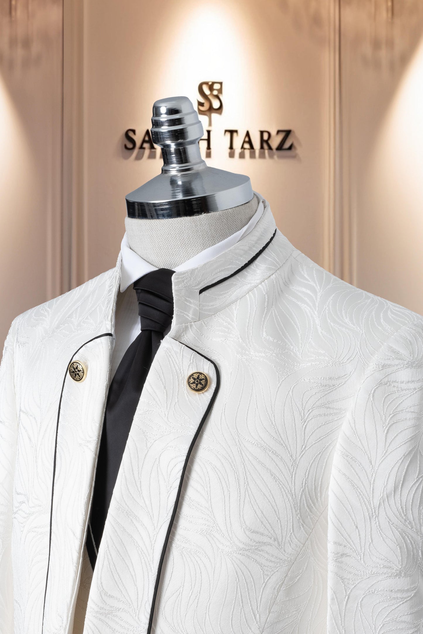 Groom's Suit Italian Cut Slim Fit Patterned White SD41093