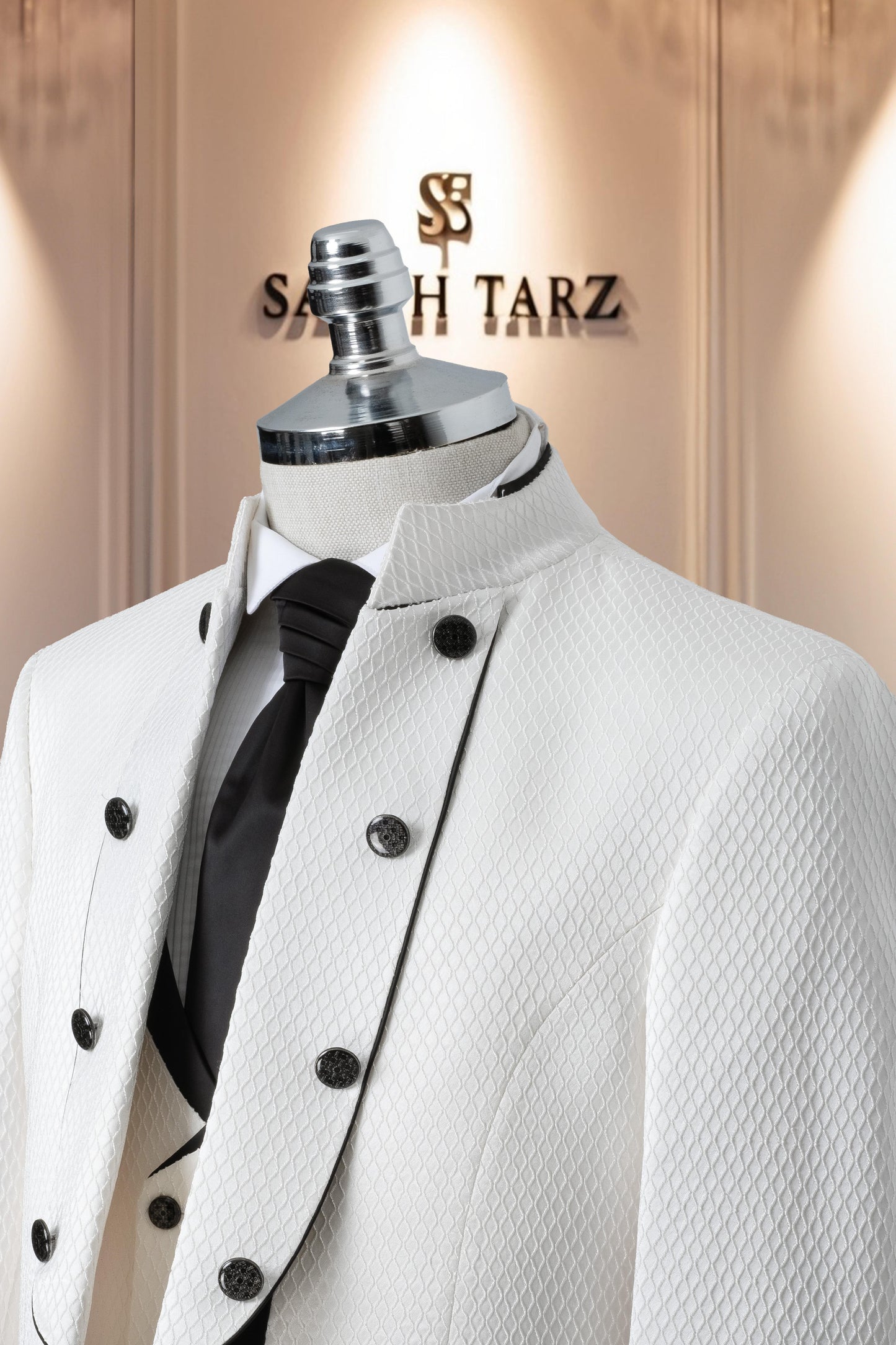 Groom's Suit Italian Cut Slim Fit Patterned White SD41094