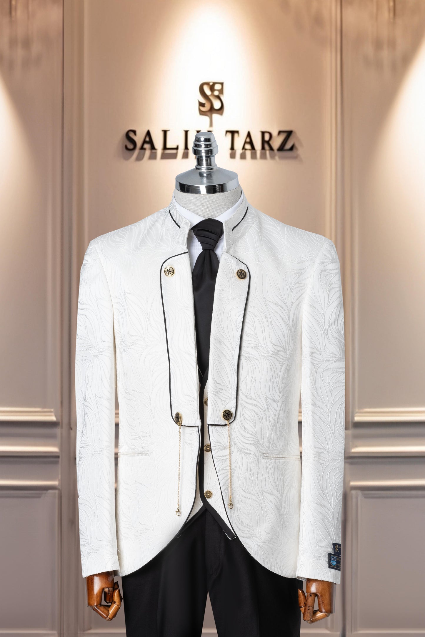 Groom's Suit Italian Cut Slim Fit Patterned White SD41093