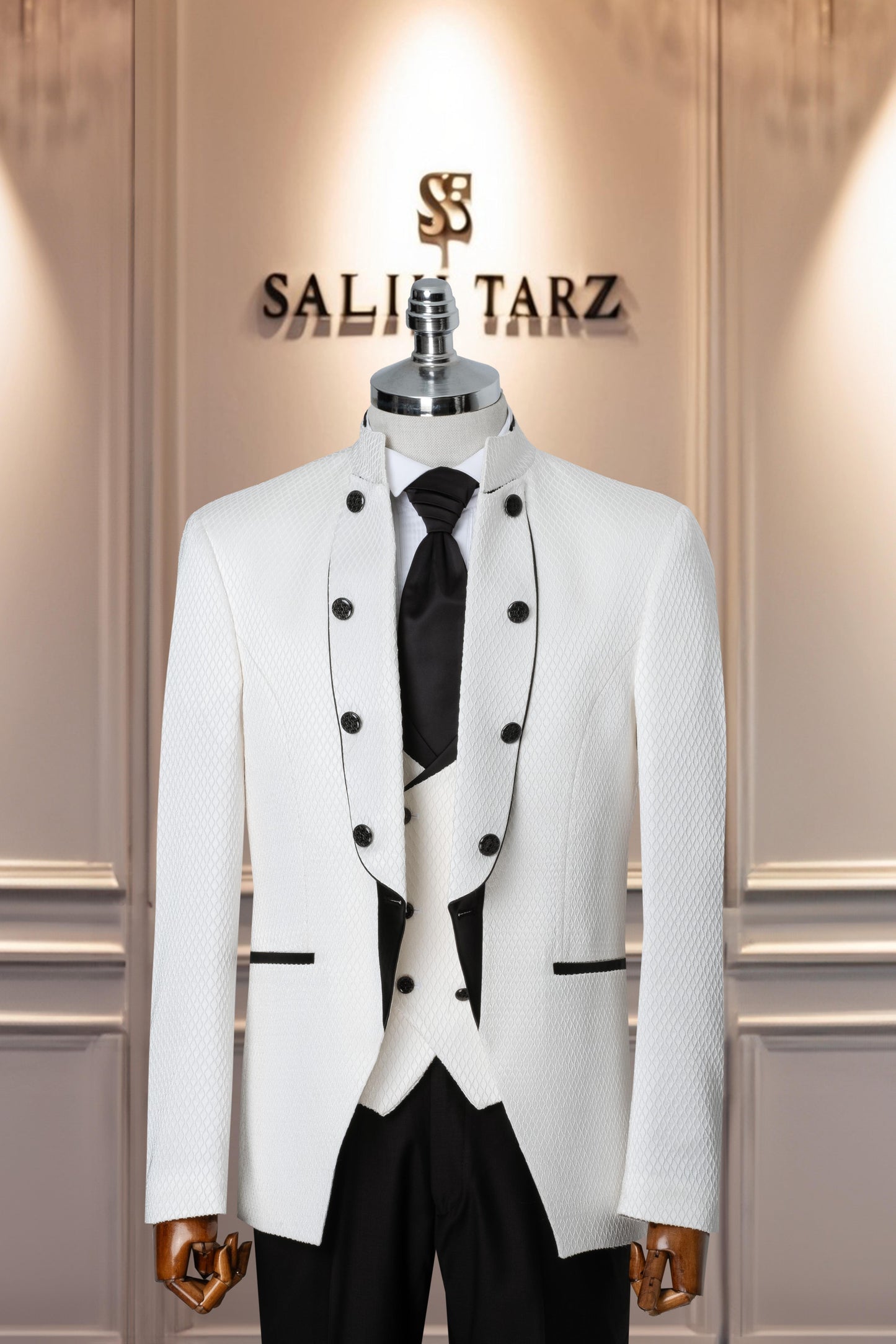 Groom's Suit Italian Cut Slim Fit Patterned White SD41094