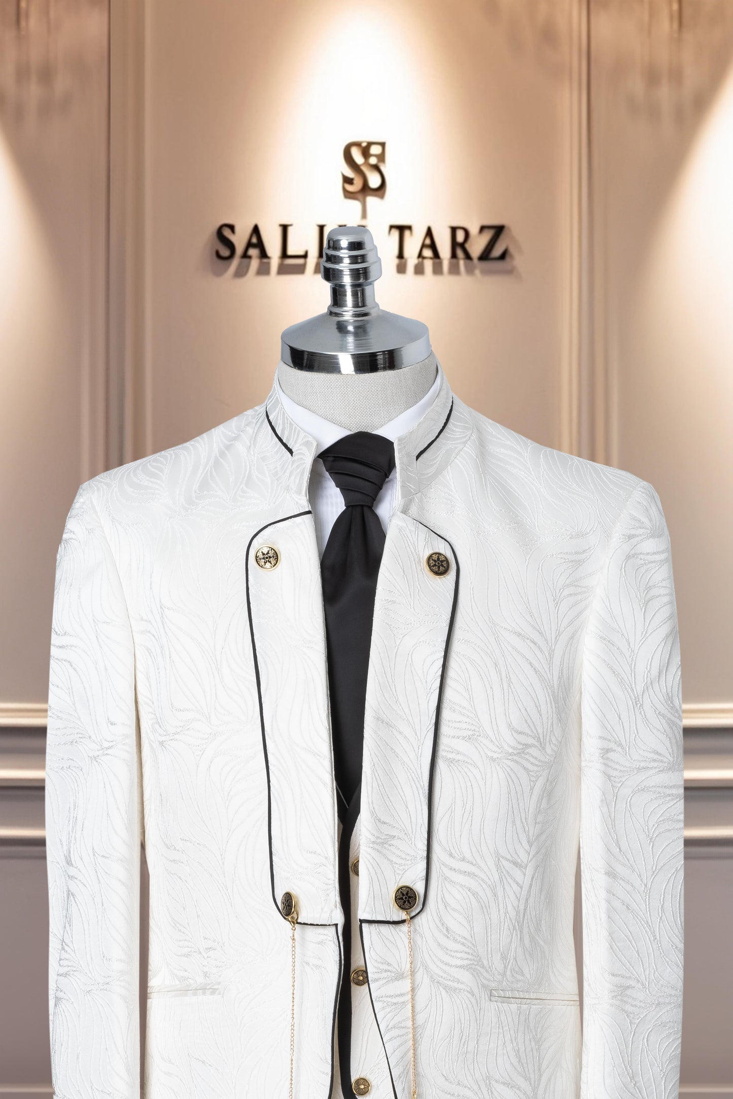 Groom's Suit Italian Cut Slim Fit Patterned White SD41093