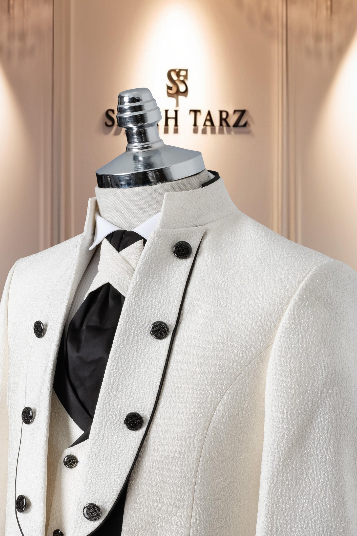 Groom's Suit Italian Cut Slim Fit Patterned White SD41095