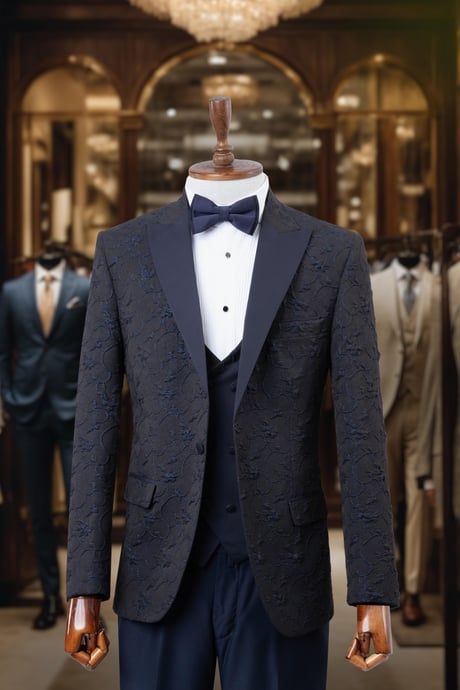 Groom's Suit Italian Cut Slim Fit Navy Blue Patterned SD4156