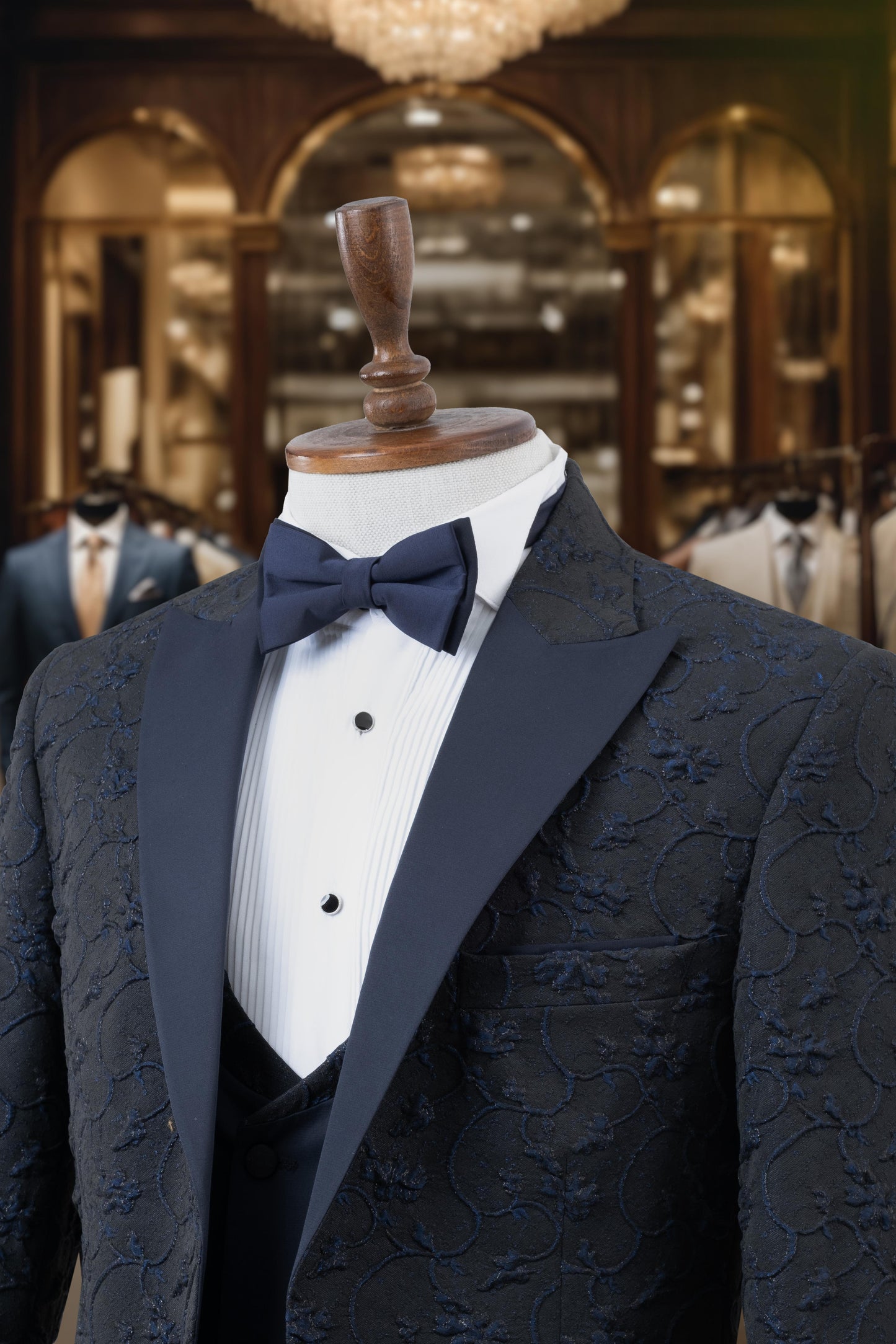 Groom's Suit Italian Cut Slim Fit Navy Blue Patterned SD4156