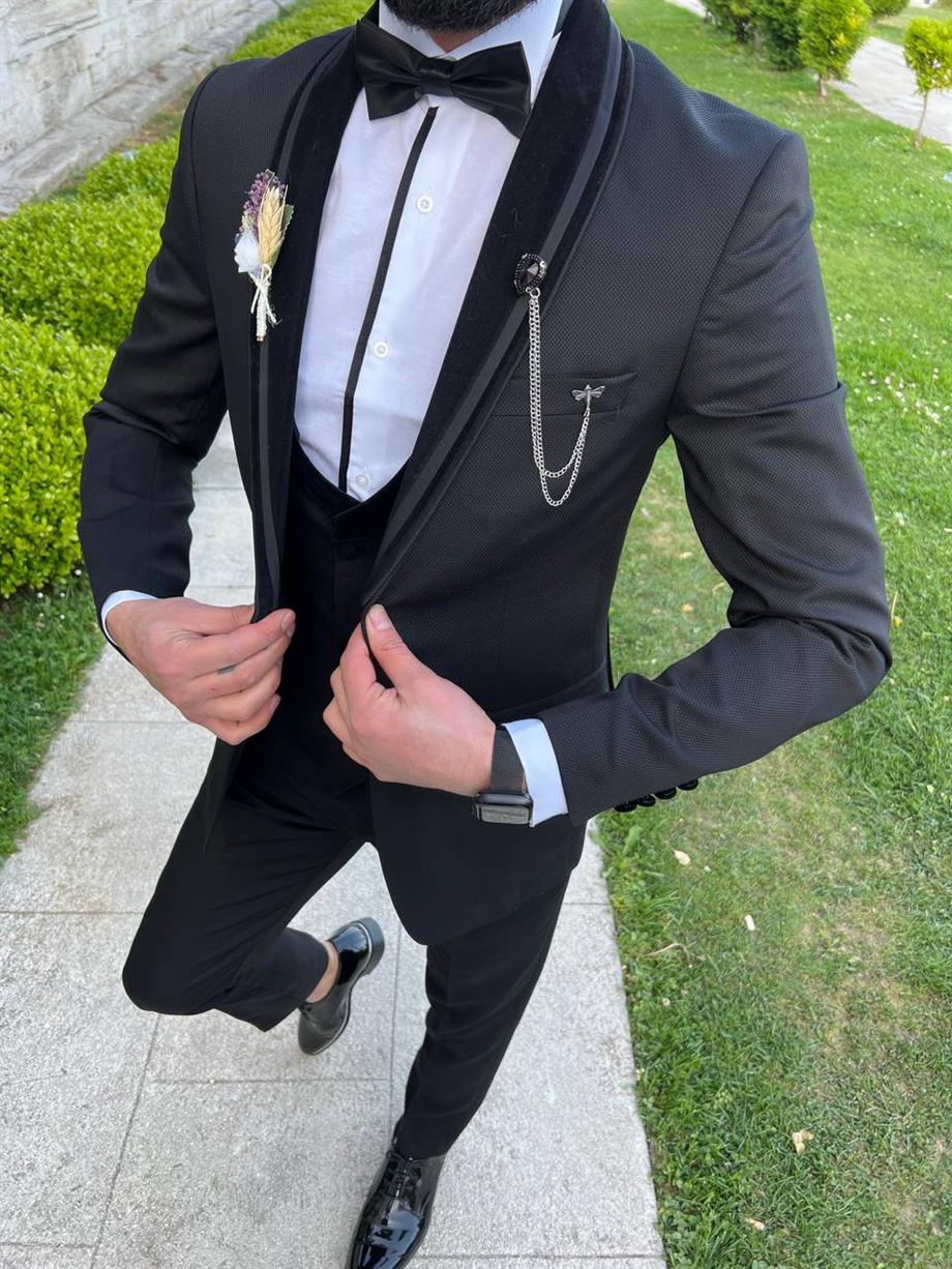 Groom's Suit Italian Cut Slim Fit Black SD3438