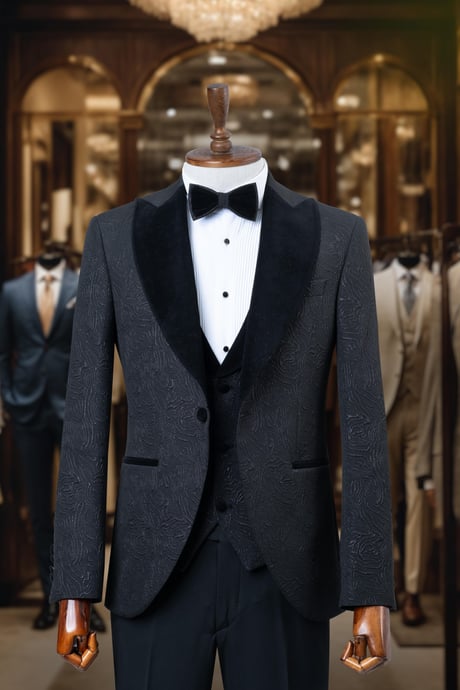 Groom's Suit Italian Cut Slim Fit Black Patterned SD4162