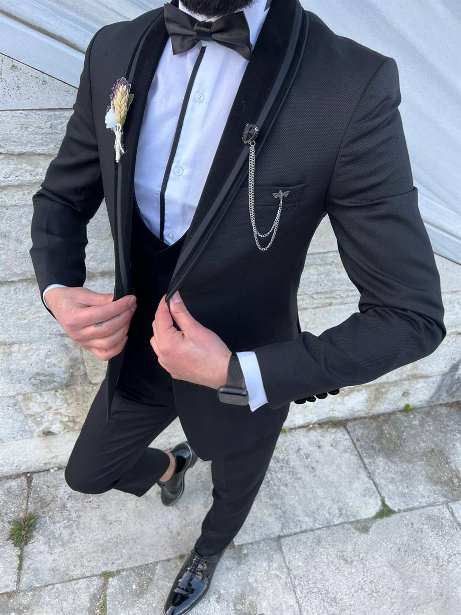 Groom's Suit Italian Cut Slim Fit Black SD3438