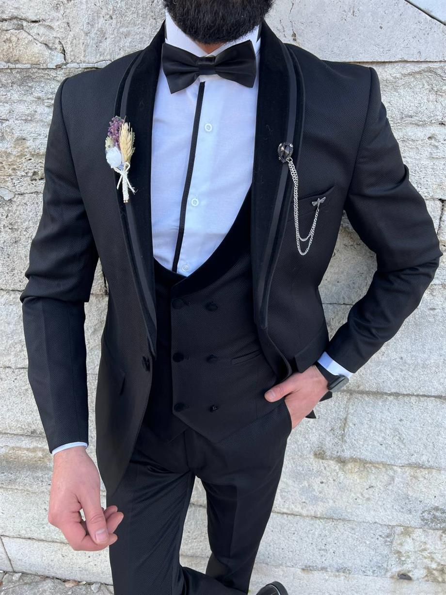 Groom's Suit Italian Cut Slim Fit Black SD3438